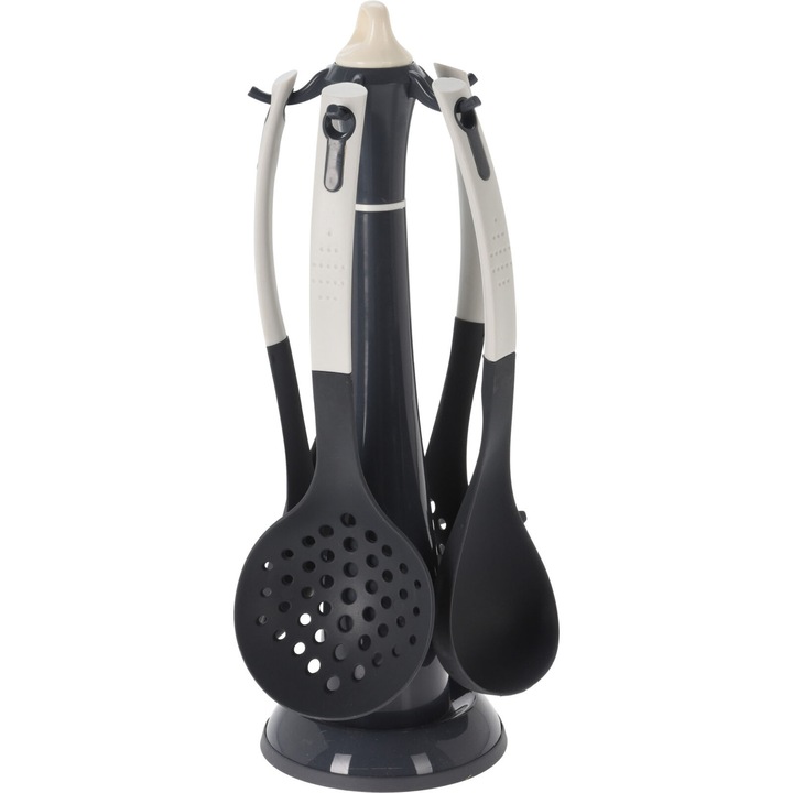 Set ustensile de bucatarie Excellent Houseware, 5 piese cu suport, manere aderente