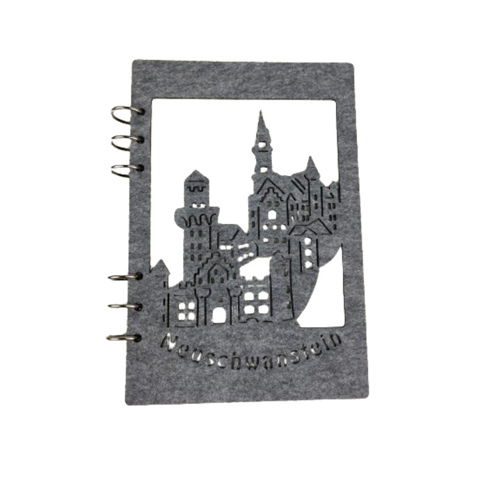 Agenda din MDF si Fetru alb/gri, 15/22, 5 cm Neuschwanstein