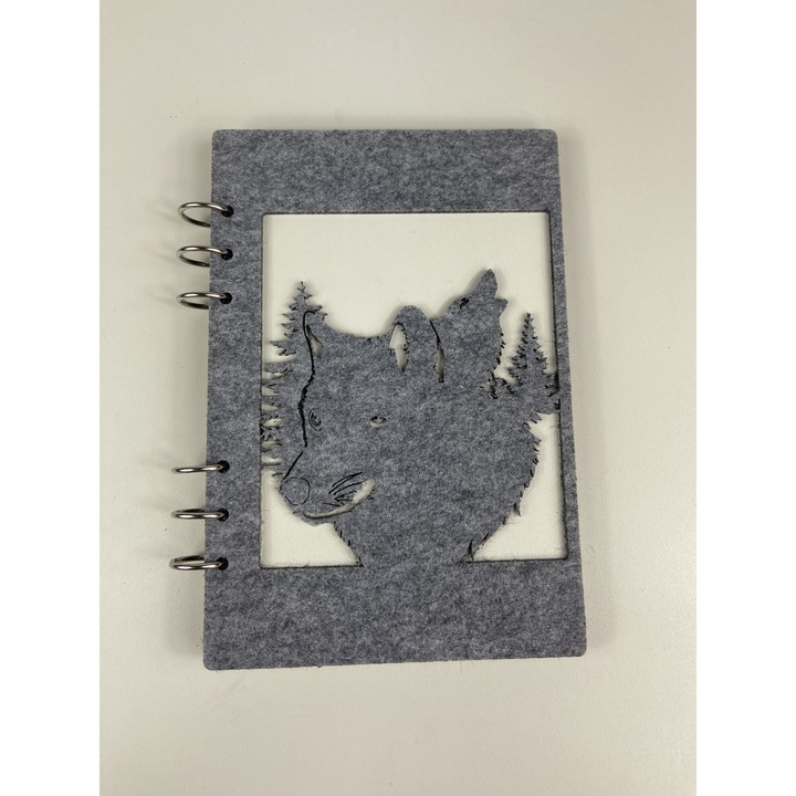 Agenda din MDF si Fetru alb/gri, 15/22, 5 cm Lup