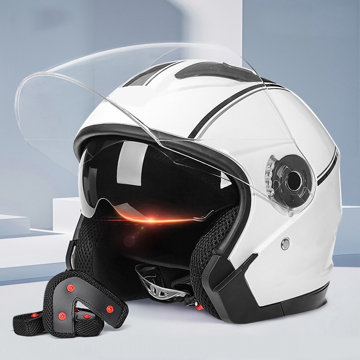 Каска за колоездене с двойни лещи, слънцезащита, против замъгляване, вентилационен отвор в горната част на опашката, за мотоциклети и електрически превозни средства