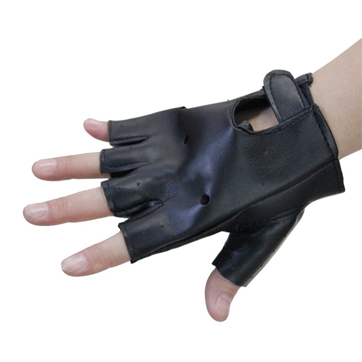 Manusi pentru barbati cu jumatate de deget, din piele artificiala, decor pentru petreceri cu dans la bara, manusi cool