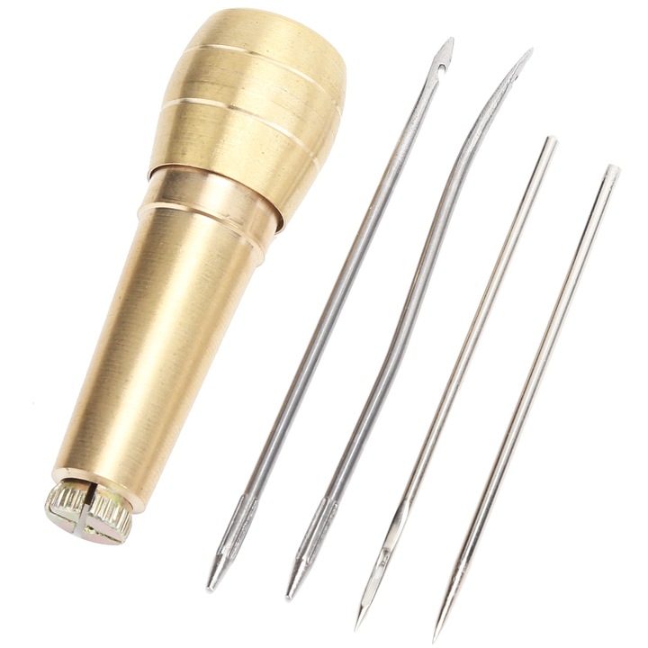 Медна дръжка Конусовидна Сваляща се глава Извита кука Права игла за плетене на една кука Меден шил