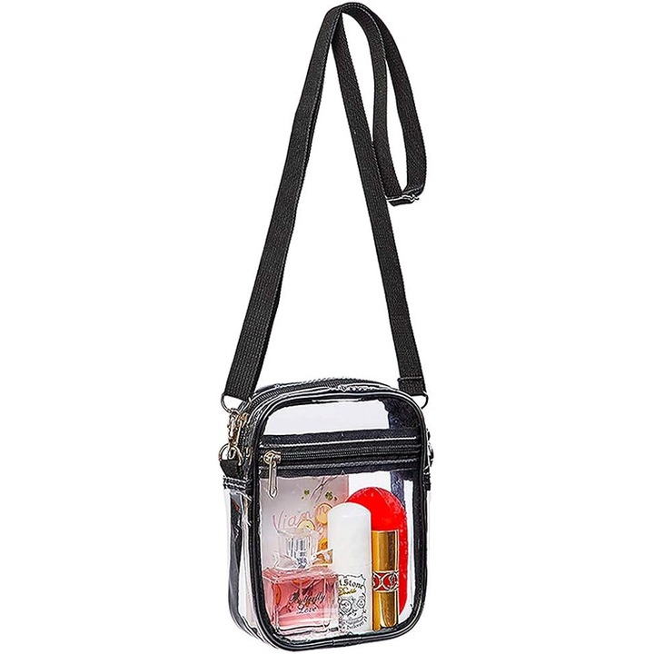 Geanta crossbody transparenta, Cozevdnt, aprobata pentru stadioane, multicolor, 25l