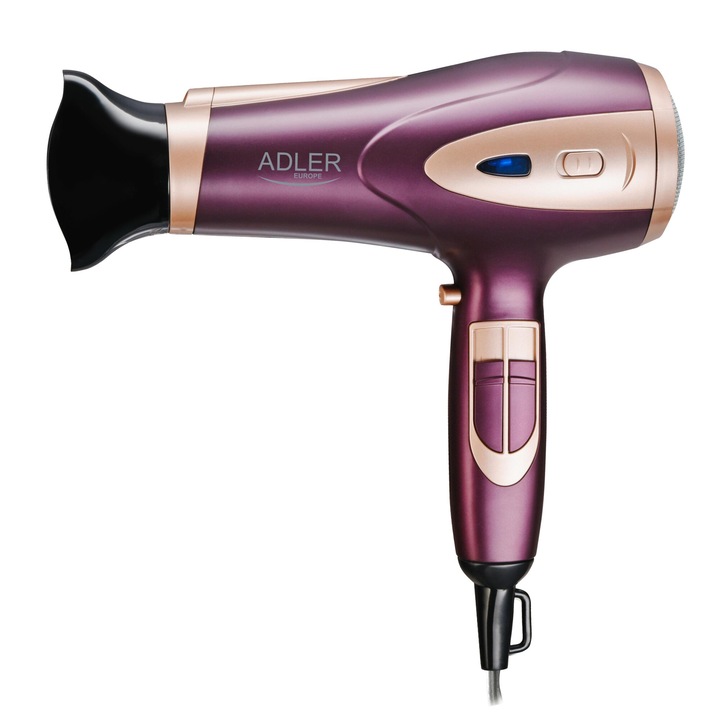 Uscator de par, Adler, 2400W, cu ionizare, ventilator rece, difuzor, 22.5x27 cm, Violet