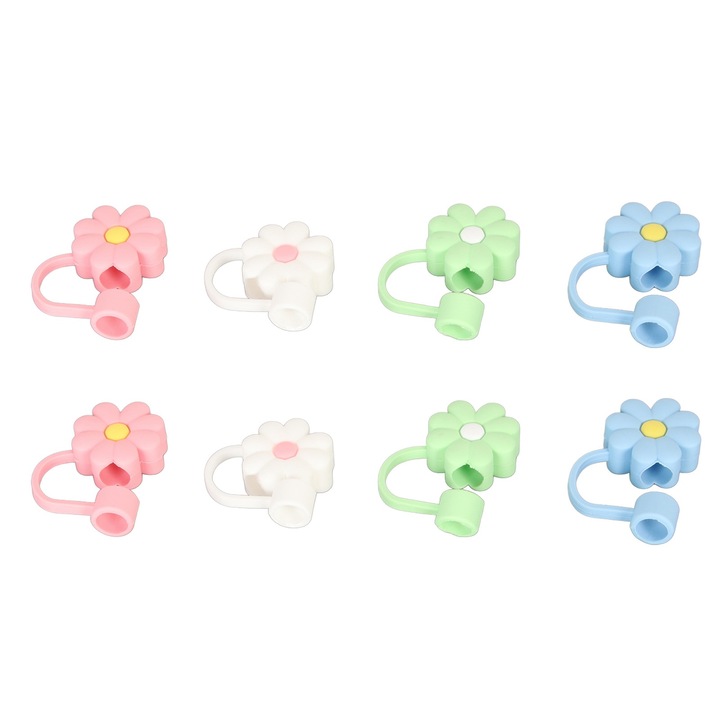 8 броя капачки за сламки, устойчиви на прах, преносими, без мирис, за многократна употреба, силиконови, със сламки за партита, пазаруване у дома