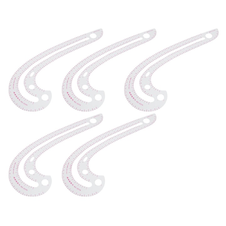 Ruler curbat transparent Enforose set 5 bucati, multifunctional, pentru croitorie, inaltime mare, precizie ridicata