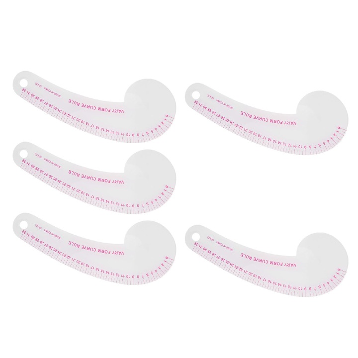 5 db íves vonalzó készlet, Jormftte, többfunkciós, szabáshoz, nagy pontosságú, átlátszó