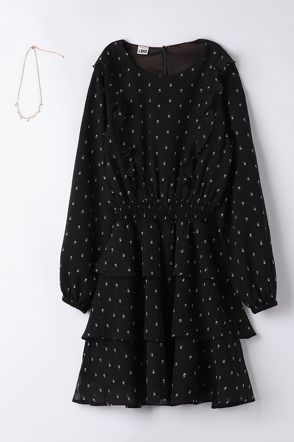 IDO, Set de colier si rochie evazata, Negru, 152 CM
