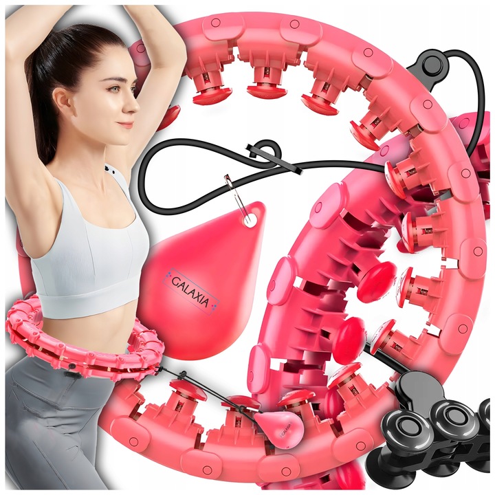 Cerc Hula Hoop pentru fitness, GALAXIA® reglabil, cu greutate, masaj 360, 45-125 cm, ROZ