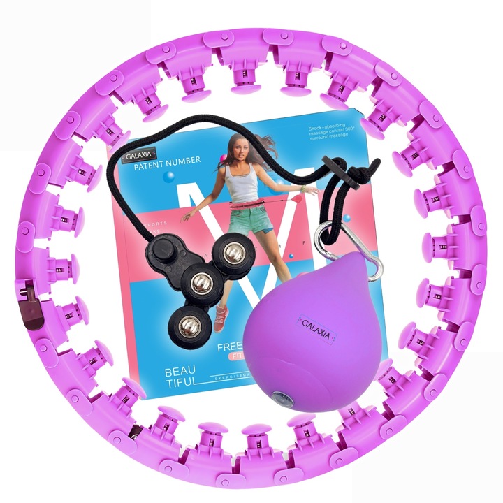 Фитнес обръч, GALAXIA регулируем, утежнен, 360 масаж, 45-125 см, лилав