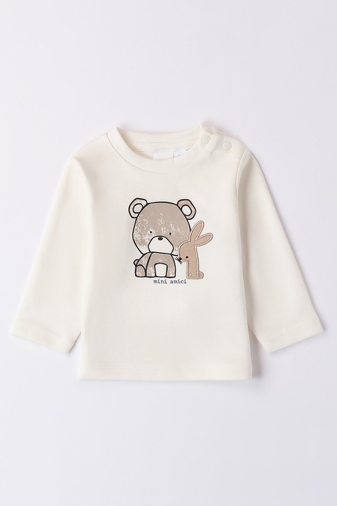 IDO, Bluza din bumbac cu imprimeu cu animale, Maro inchis/Alb murdar, 86 CM