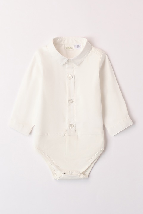 IDO, Body cu model uni si maneci lungi, Alb murdar, 56 CM