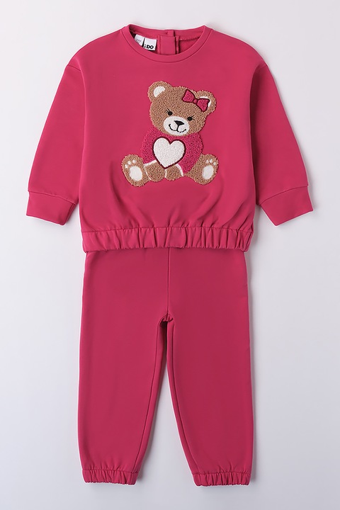 IDO, Set de bluza de trening cu imprimeu ursulet si pantaloni de trening, Roz, 128 CM