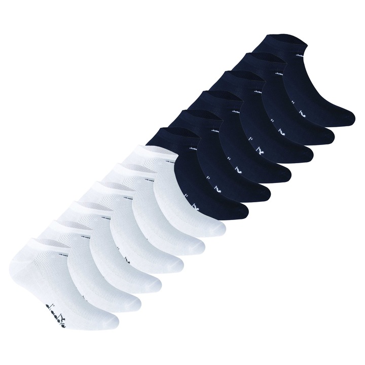 Diadora, Set de sosete pana la glezna, unisex - 12 perechi, Alb/Albastru inchis