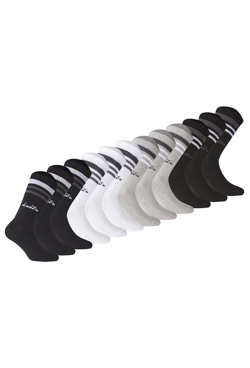Diadora, Set de sosete lungi unisex - 12 perechi, Alb/Negru/Albastru inchis