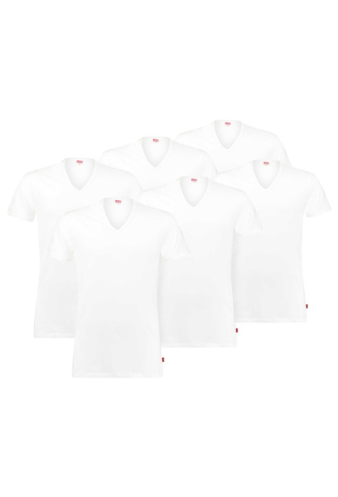 Levi's, Set de tricouri uni cu decolteu in V -6 piese, Alb