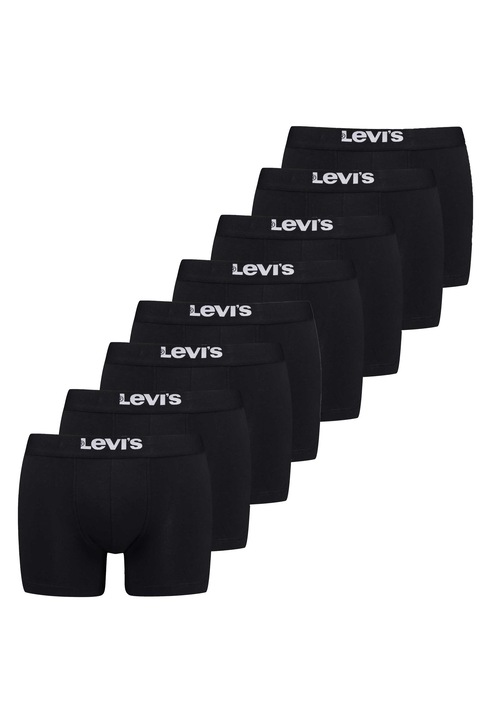 Levi's, Set de boxeri cu banda logo in talie - 8 perechi, Negru
