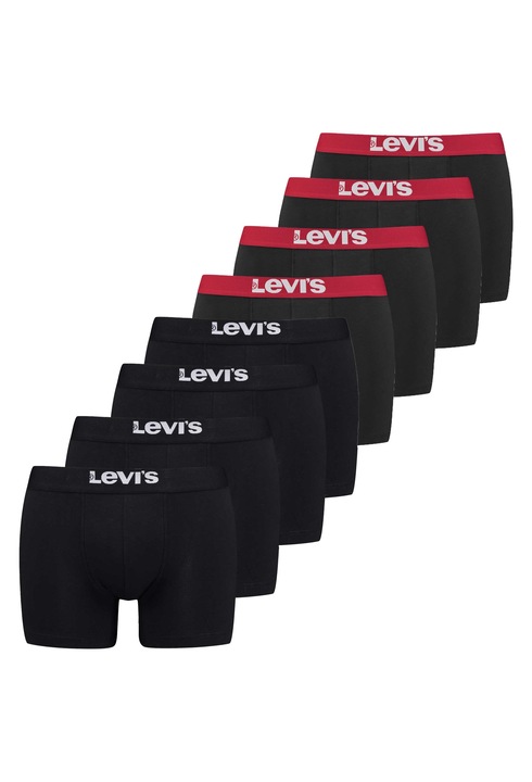Levi's, Set de boxeri cu banda logo in talie - 8 perechi, Rosu/Negru stins