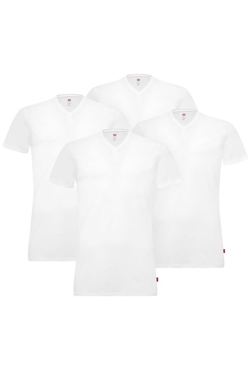 Levi's, Set de tricouri cu decolteu in V - 4 piese, Alb