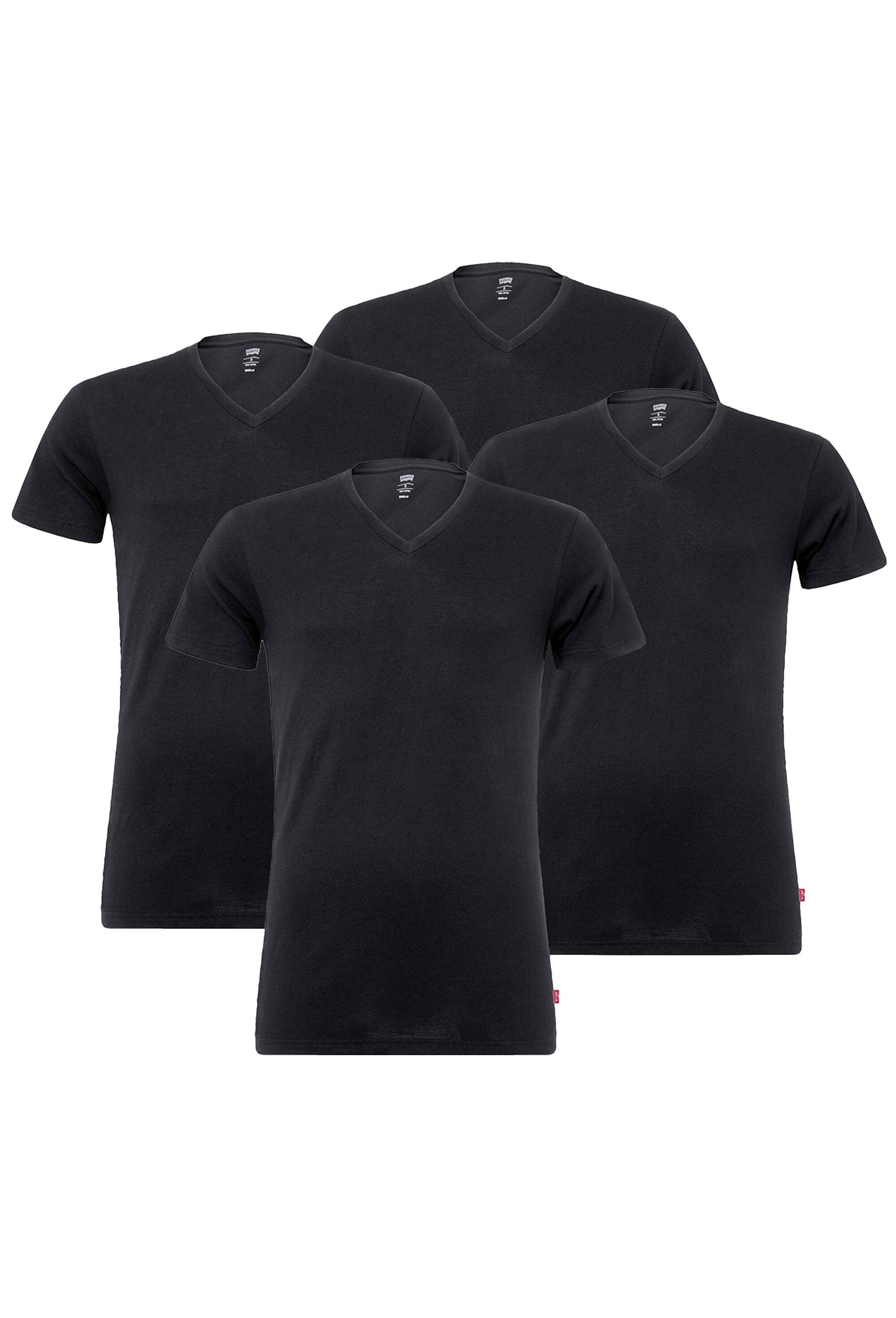 Levi's, Set de tricouri cu decolteu in V - 4 piese, Negru, XL