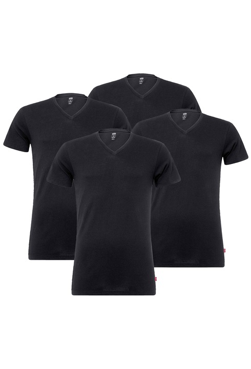 Levi's, Set de tricouri cu decolteu in V - 4 piese, Negru