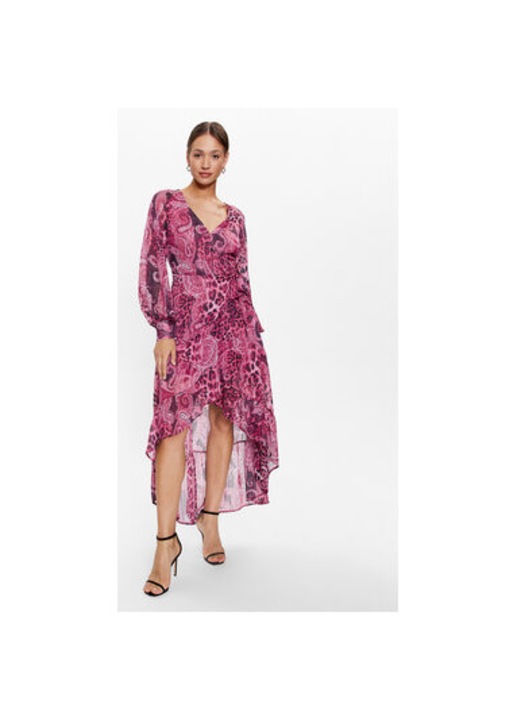 GUESS, Rochie asimetrica cu imprimeu paisley, Roz