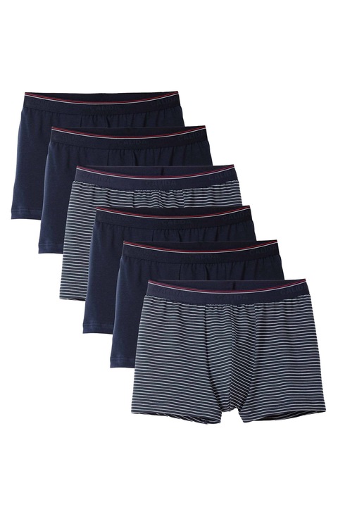 CALIDA, Set de boxeri de bumbac cu banda logo in talie - 6 perechi, Rosu/Alb/Albastru inchis