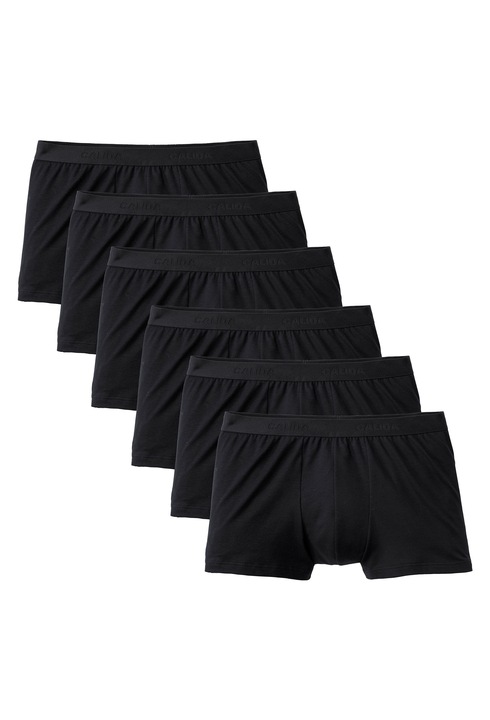 CALIDA, Set de boxeri de bumbac cu banda logo in talie - 6 perechi, Negru