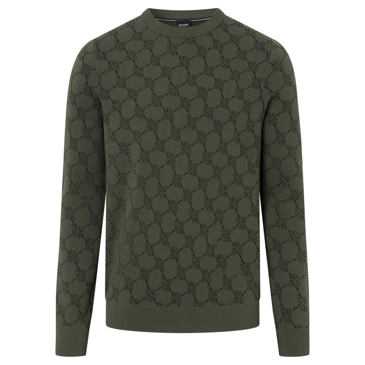 Joop!, Bluza de trening tricotata fin cu imprimeu logo, Verde