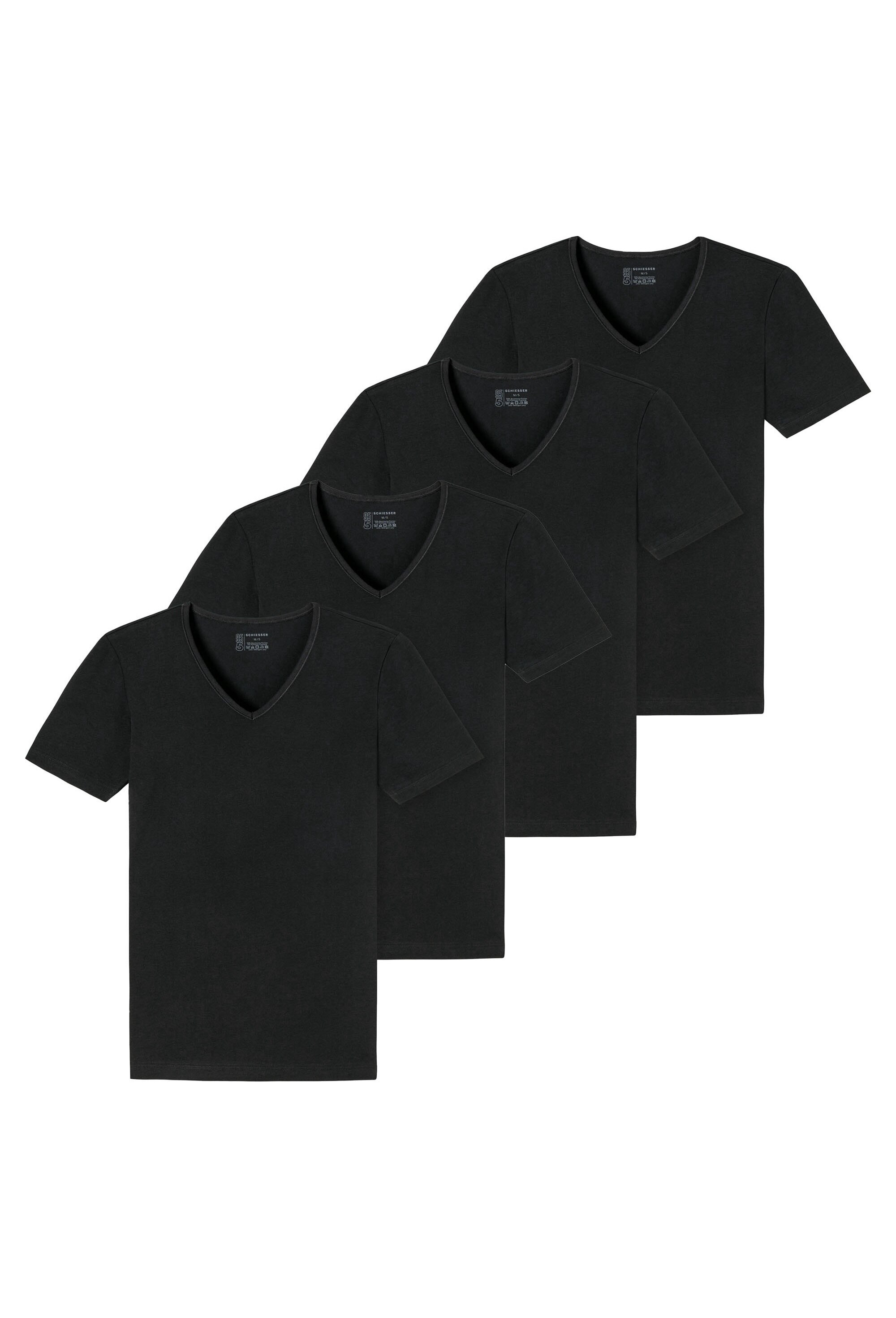 Schiesser, Set de tricouri de casa, din amestec de bumbac - 4 piese, Negru, XL