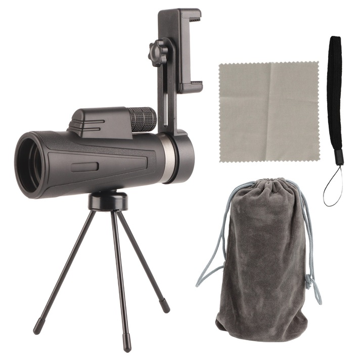 Монокулярен телескоп Longziming 12x50, 50 мм, компактен дизайн, с държач за телефон