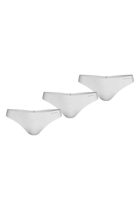 CALVIN KLEIN, Безшевна танга с лого - 3 чифта, Бял