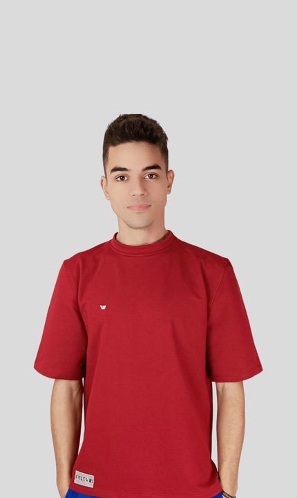 Tricou cu broderie, din bumbac, de barbati, Visiniu, Visiniu