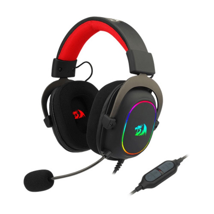 Redragon ZeusX 7.1 vezetékes gamer headset, RGB világítás, mikrofon, ergonomikus kialakítás, alumínium váz, fekete