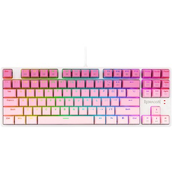 Tastatura gaming mecanica Redragon Cass, iluminare RGB,switch-uri maro, Alb/Roz