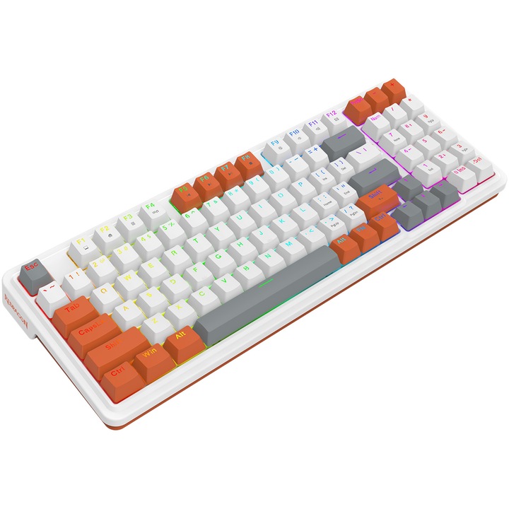 Клавиатура Gaming Redragon Gloria, Механична, RGB подсветка, Червени суичове, Бял