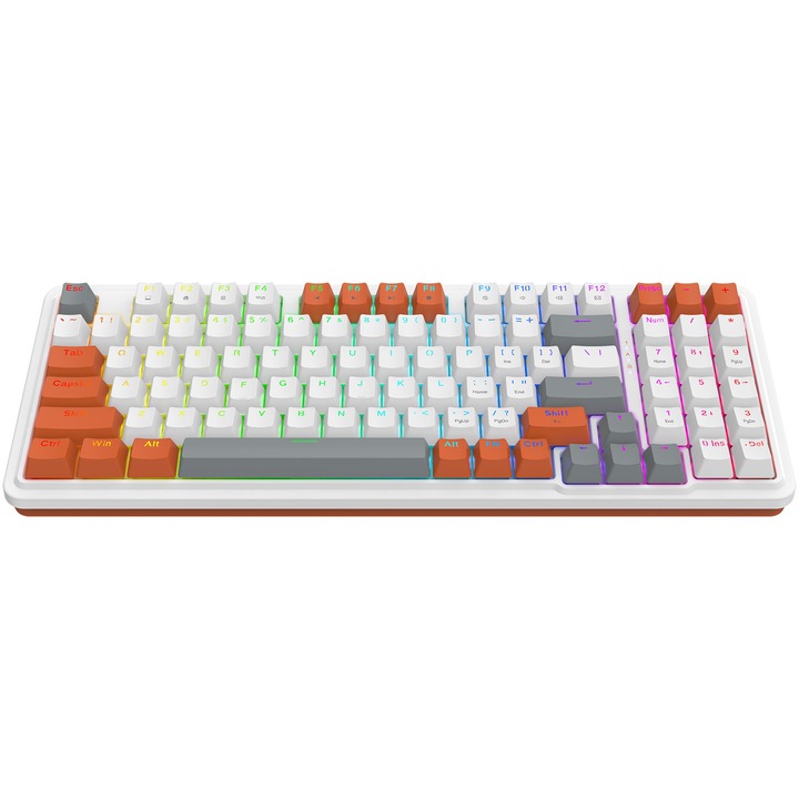 Клавиатура Gaming Redragon Gloria, Механична, RGB подсветка, Червени суичове, Бял