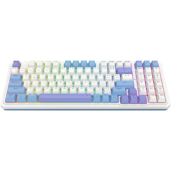 Клавиатура Gaming Redragon Gloria Pro, С кабел, Wireless, Механична, RGB осветление, Orange switches, Бял