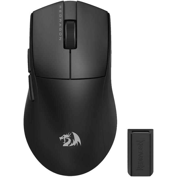 Mouse gaming wireless bluetooth si cu fir Redragon K1ng 4K Pro, 5 butoane programabile, micro switch-uri Huano, design ergonomic, Negru