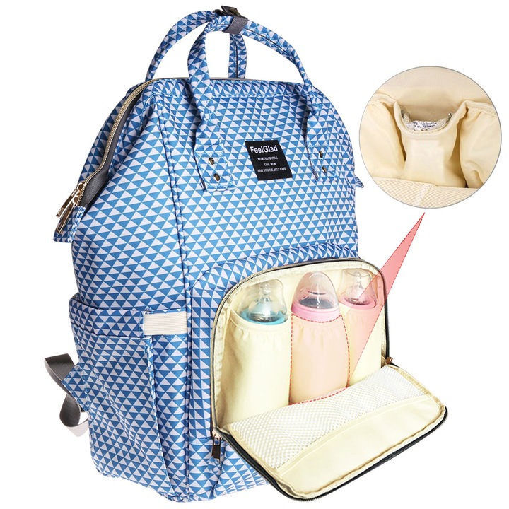 Rucsac pentru scutece, Cozevdnt, multicolor, 25l, impermeabil, cu buzunare izolate, set cu geanta de schimbat scutece si curele pentru carucior