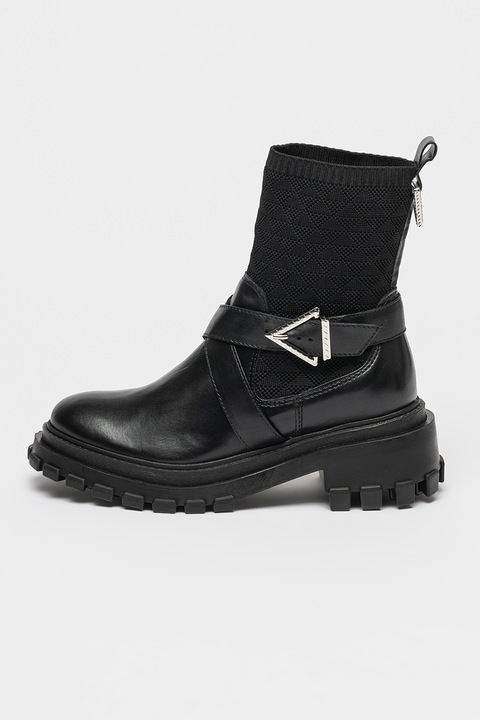 Schutz, Ghete din piele cu detalii textile, fara inchidere Carol, Negru