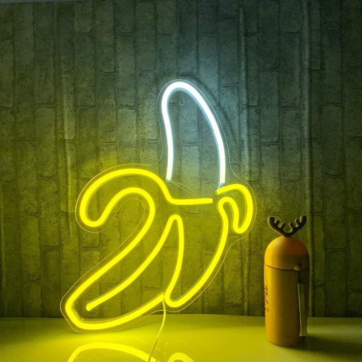 Veioza LED in forma de banana, silicon, lumina galbena calda, 28x50cm
