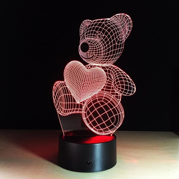 Lampa de veghe LED 3D iluzie optica ZYBLSSBB LSM2XH20406-LL-1689, 7 culori schimbabile cu touch, alimentare USB/3xAA, multicolor