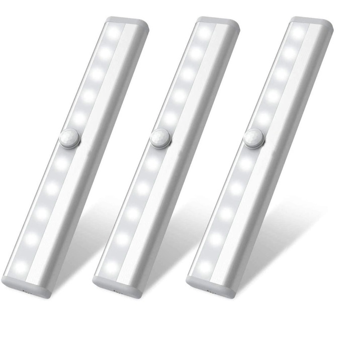 LED лампи, ярки, комплект на батерии, за гараж и чекмеджета, 10 SMD2835, алуминий