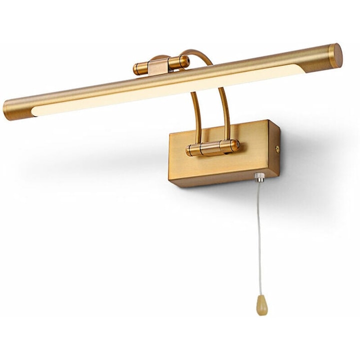 Стенна лампа за спалня LED 8W IP44, Аплик за огледало, Стенно осветление за баня, Интериорна месингова лампа с превключвател, 40CM 3000K, Аплици за картини и витрини, Регулируемо рамо