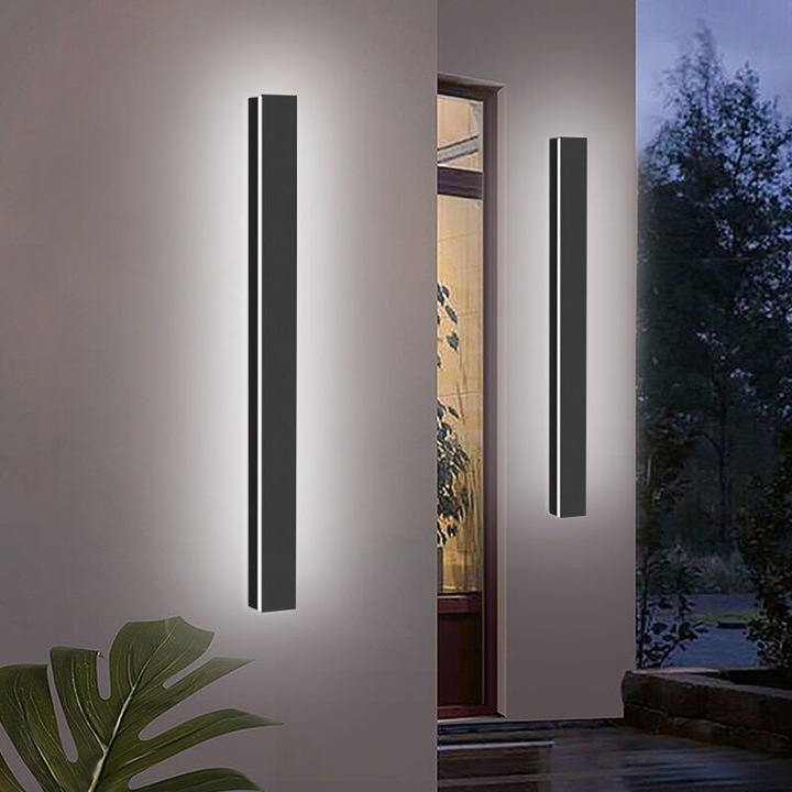 LED аплик за стена 100x21см черен тънък IP65 студена бяла светлина