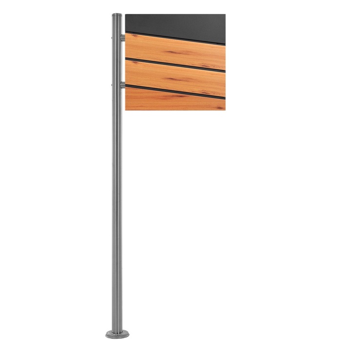 Cutie postala ML-Design cu suport, antracit cu efect de lemn, otel, 37x36, 5x11 cm, compartiment pentru ziare, 2 chei, design modern