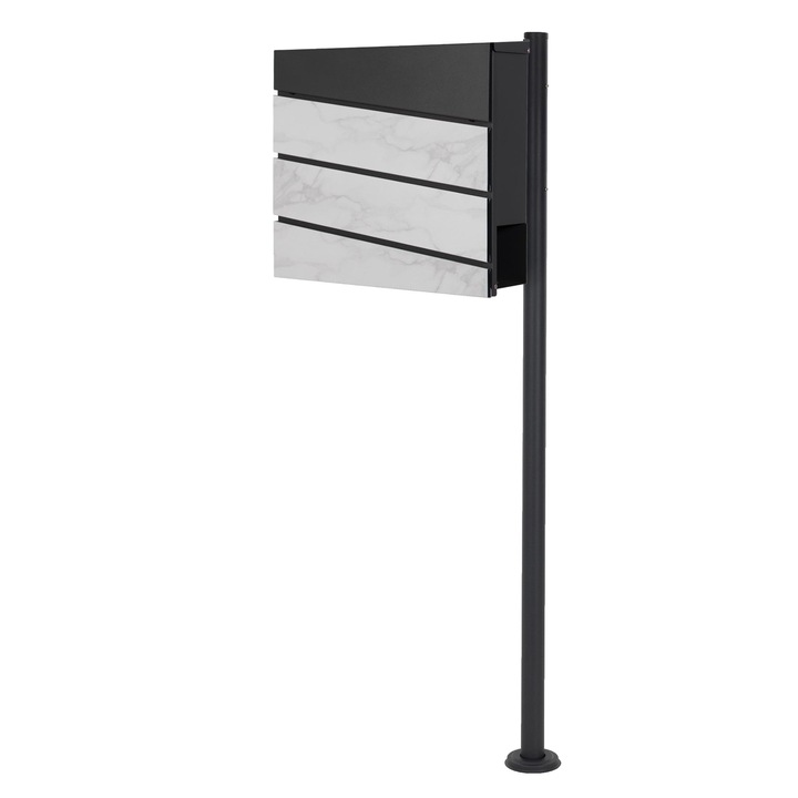 Levélszekrény állvánnyal, ML-Design, acél, 120 cm-es állvány, modern design, újságtartó rekesz, zár 2 kulccsal, antracit/fehér márványhatású, 37x37x11 cm