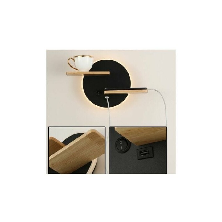 С USB порт Модерна стенна лампа С превключвател Лампа за четене Нощна лампа Нощно осветлениевътрешна LED стенна апликация 301912 см Черно [Енергиен клас А]