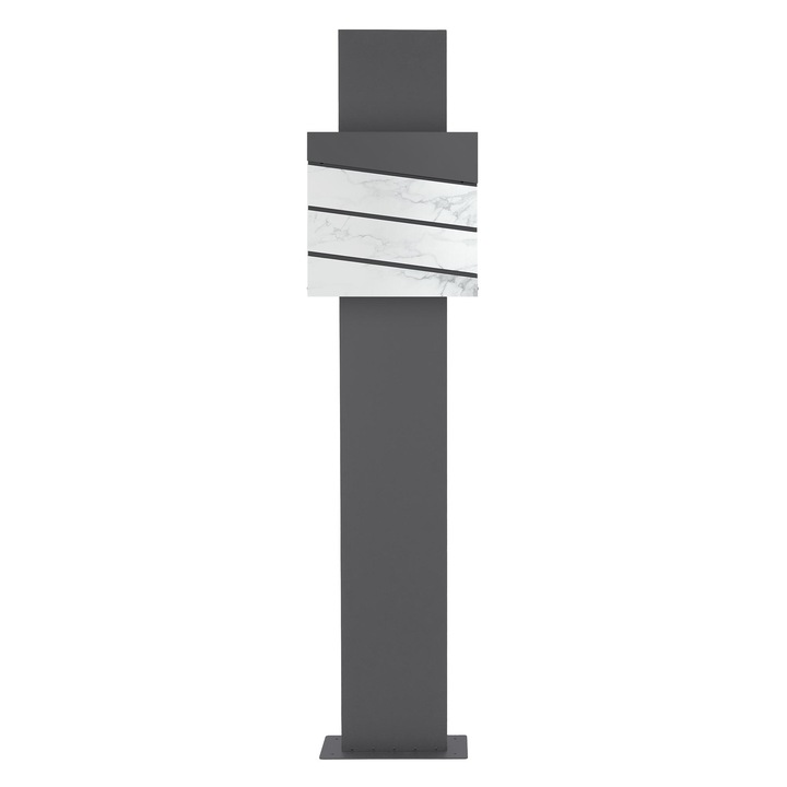 Levélszekrény állvánnyal, ML-Design, acél, 170 cm magas állvány, modern design, újságtartó rekesz, zár 2 kulccsal, antracit/fehér márványhatású, 37x37x11 cm